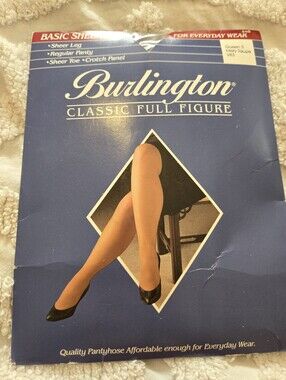 NOS Burlington Classic Full Figure Basic Sheer Pantyhose Queen 3 Misty Taupe